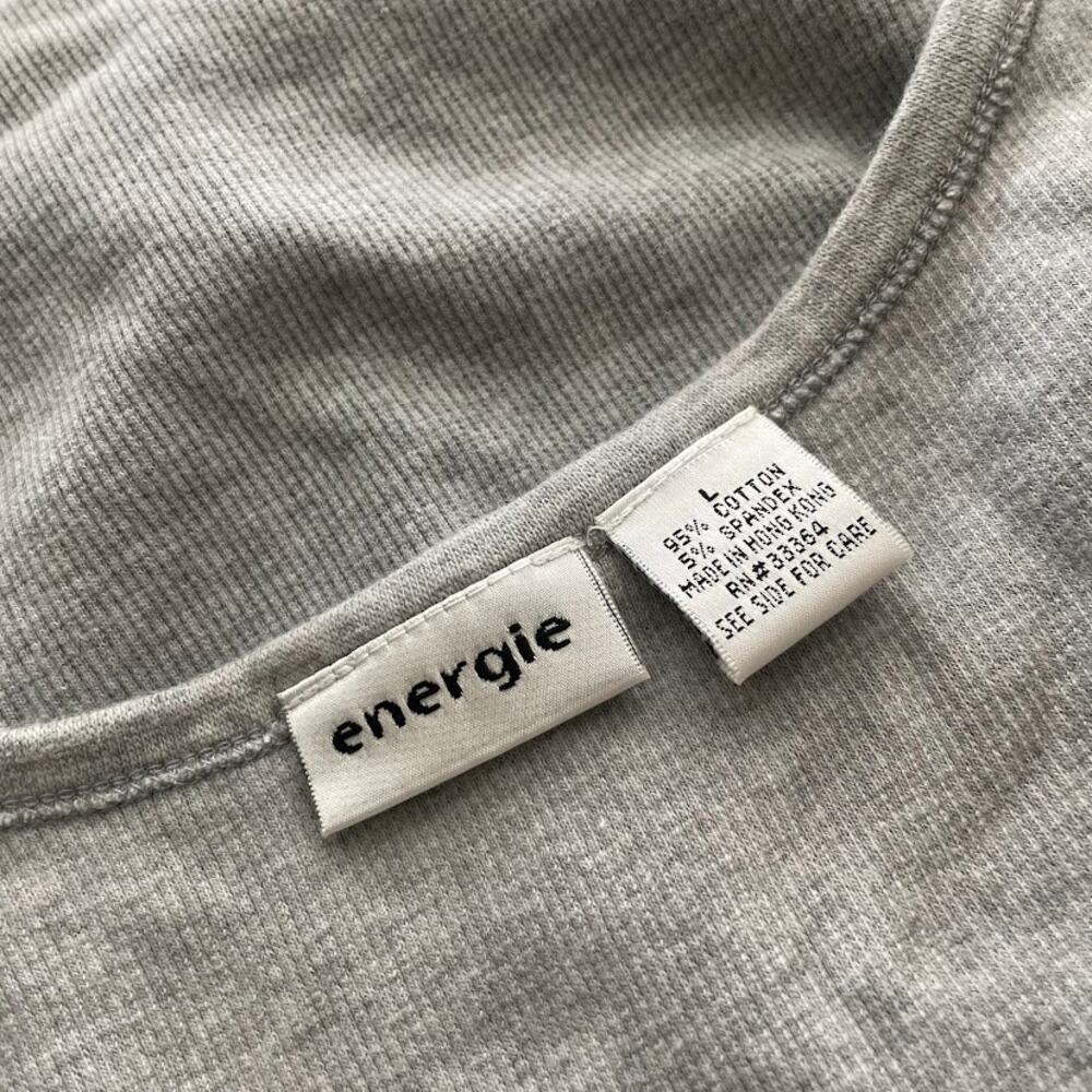 Vintage Y2K 2000s Energie V Neck Gray Ribbed Basic Tank Sz L - Picture 4 of 4